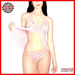 Lace Babydoll Chemise Halter Lingerie Sleepwear with Mesh Skirt